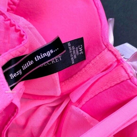 Victoria Secret Sexy Little Things Pink Garter Slip Bows 34C Underwire N… - Picture 10 of 12